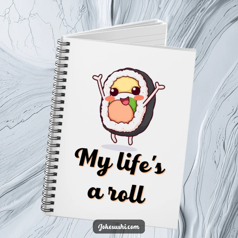 Funny Notebook: A sushi roll character cheerfully somersaulting on the cover, ideal for fun notes and a funny gift.
