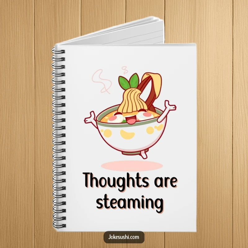 Funny Notebook: A cheerful ramen bowl character dancing on the cover, ideal for warm notes and a funny gift.