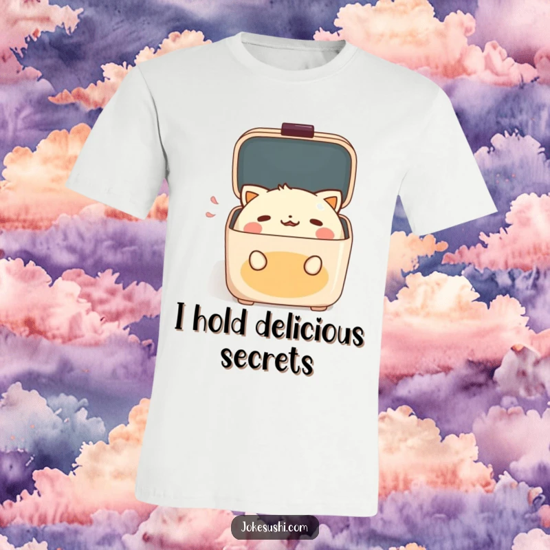 Funny T-Shirt with a cute anthropomorphic bento box character opening its lid with a look of pure delight.