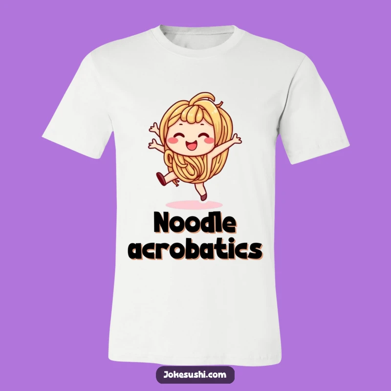 Funny Udon Noodle Cartwheel T-Shirt: Smiling Character, Playful Foodie Tee, Unique Gift