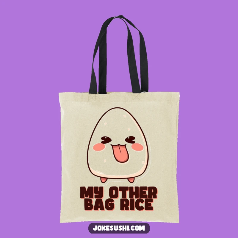 Funny Onigiri Tongue Out Tote Bag: Playful Character Accessory, Great Humorous Gift