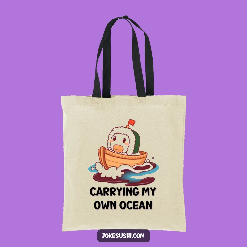 Funny Sushi Boat Tote Bag: Contented Character Sails Soy Sauce Wave, Chic Gift!