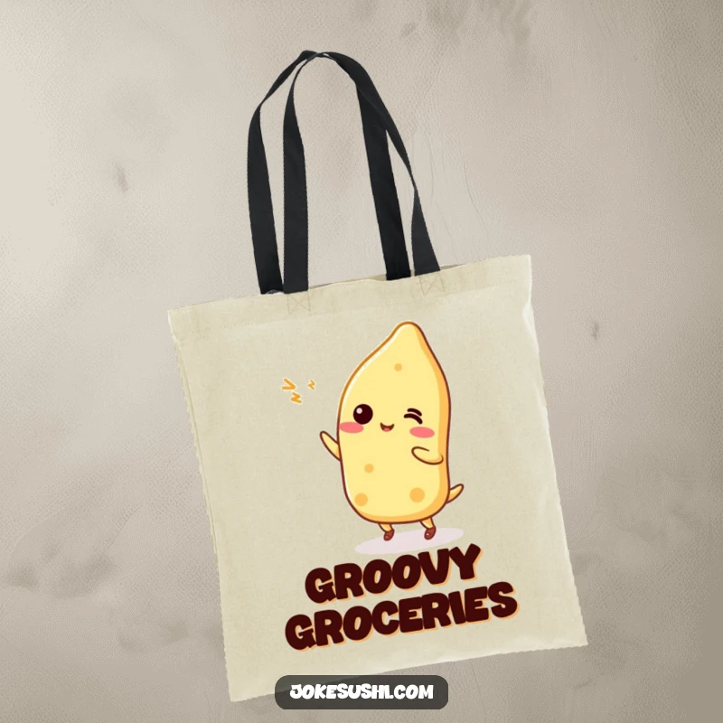 Funny Tamagoyaki character doing a silly dance on a tote bag, ready to groove through your day.