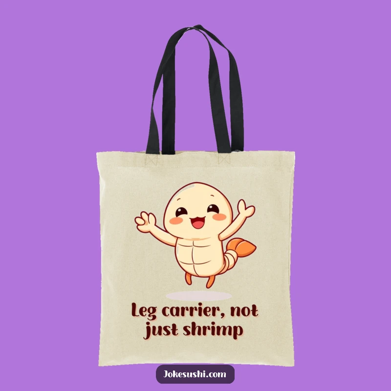 Funny Tempura Shrimp Tote Bag: Cheerful Waving Character, Practical Funny Gift