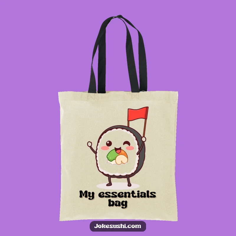 Funny Waving Sushi Roll Tote Bag, Happy Food Character - Ideal Funny Gift
